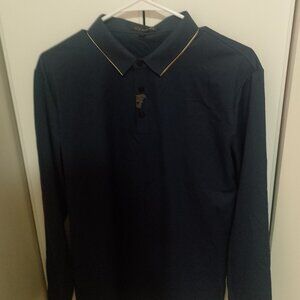 Versace XL Long Sleeve Navy Blue Polo Shirt